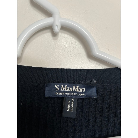 'S Max‎ Mara Black Ribbed V Neck Button Up Long Sleeve Sweater Top L - Picture 4 of 14